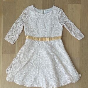 Us Angels Lace Kids Dress with Cream and Gold Bow